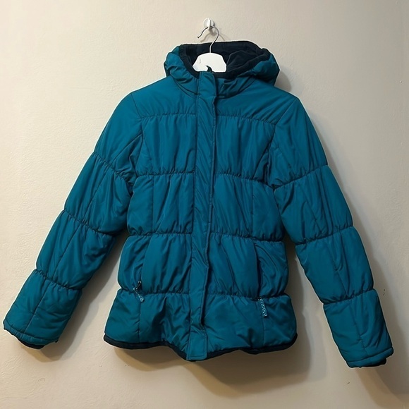 Lands End XL Juniors cozy dark turquoise jacket with hoddie inner soft fabric - Picture 1 of 15